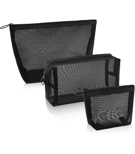 Glamlily 3 Piece Black Makeup Bag Set for Women, Nylon Zipper Cosmetic Pouch Organizers for Travel, Toiletries (3 Sizes) : Beauty & Personal Care