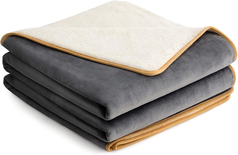 LE SURE Waterproof Fleece Blanket 152x203cm Grey Dog Blanket Reversible