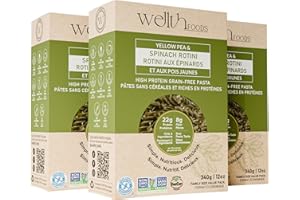 WELLTH FOODS WELLTH Spinach High Protein Pasta | 3-Pack Family Size Value Pack (340g each) | 100% Natural Ingredients Spinach & Yellow Pea | Grain Free, Gluten Free, High Fiber, Vegan, Vegetarian Pasta with 22g Protein