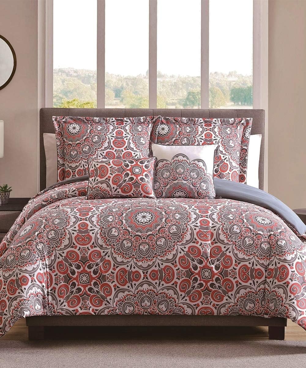 Amazon Com Lily And Emelee Comforter Set Lynn Queen Coral Grey