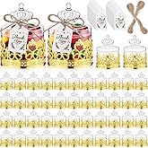 Jingmore 60 Sets Mini Crown Candy Boxes with Thank You Tags and Twine Plastic Candy Containers Storage Boxes Decorative for Wedding Baby Shower Party Princess Birthday Supplies (Gold)