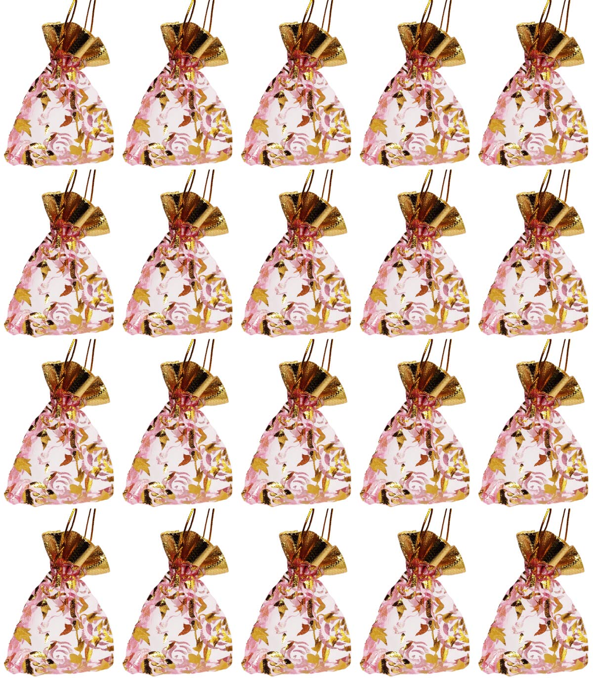 Purpledip Polyester Net Brocade Gift Pouch, Pink, 4 Inches: Pack of 20 Potli Gift Bags (12078A)