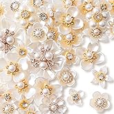 Winsyison 28pcs Flower Pearl Rhinestone Buttons, Faux Pearl Rhinestone Buttons Embellishments, Sparkly Flower Decorations Acc