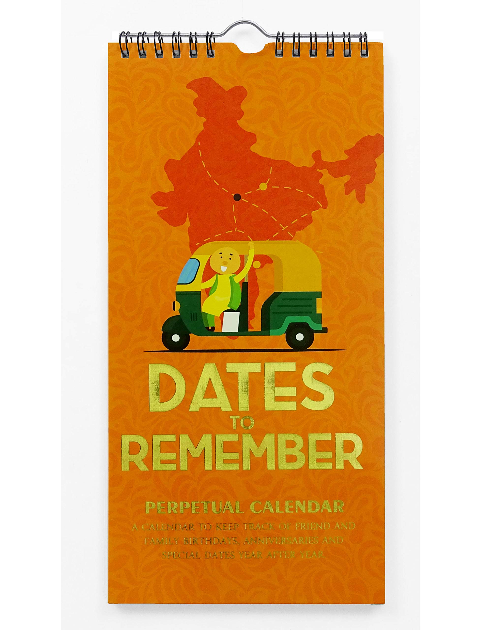 Inkdotpot Indian Theme Auto Print Rustic Gold Foil Print Perpetual Calendar Birthday Wall Hanging Anniversary Special Event Reminder Calendar Book Journal Wall Hanging Birthday Gift Card Organizer