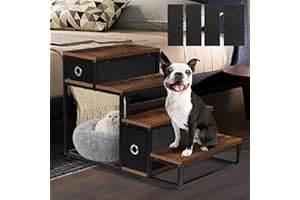 Wooden Dog Stairs for Large Dog, LitaiL 4 Step Dog Steps for Bed, Pet Steps Stairs for Medium and Large Dogs up to 110 Pounds, Large Dog Steps for High Bed with Non-Slip Felt Pad and Storage, Brown