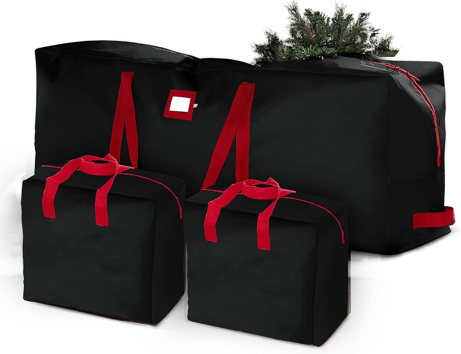 Holiday Décor Storage - 3-Pack Christmas Artificial Tree Storage Bag and Two Garland Bags; Holiday Tree Storage for Trees Up to 9 ft, Includes Card Slot, Dual Zipper, and Carry Handles; Tearproof 600D Oxford Material