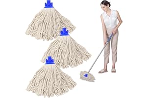 Mop Replacement Heads, 3Pcs Mop Head Replacement, Cotton String Screw on Type Head, Water Absorption Compatible with Most Sta