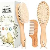 Wooden Baby Hair Brush Set for Newborns, Toddler Comb (Walnut, Regular) | Soft Goat Bristle, Baby Brush and Comb Set, Infant Grooming Kit, Cradle Cap Care, Durable &amp; Gentle, Boy, Girl Bath Essential