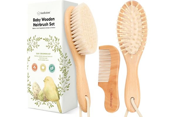 Wooden Baby Hair Brush Set for Newborns, Toddler Comb (Walnut, Regular) | Soft Goat Bristle, Baby Brush and Comb Set, Infant
