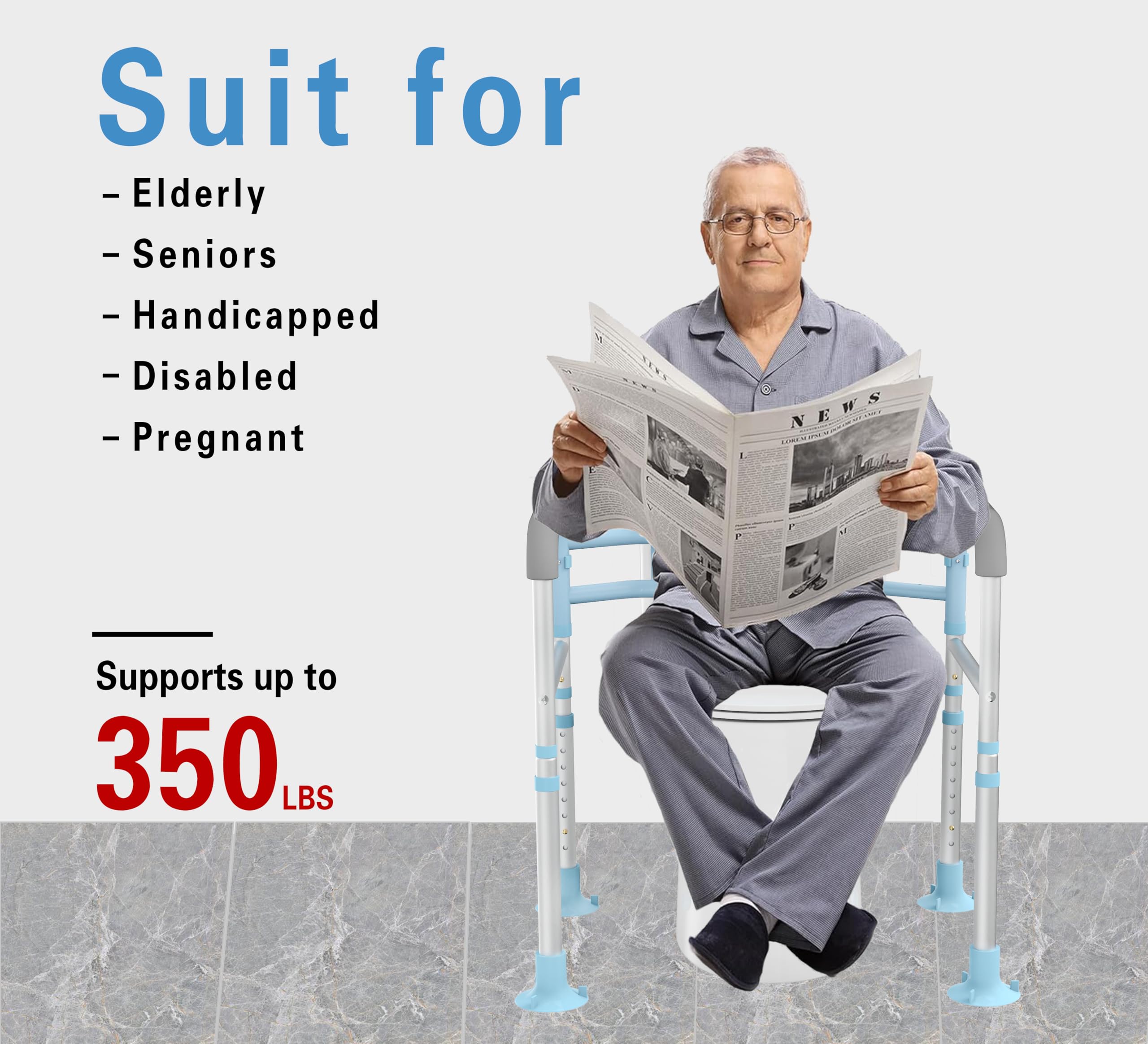 Delog Stand Alone Toilet Safety Rail - Adjustable Width & Height Fit Any Toilet, Medical Toilet Frame for Elderly Handicap Disabled, Folding Handrails