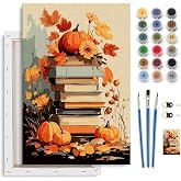 Spandrel Autumn Framed Paint by Numbers Kit for Adult Book, Adult Paint by Number Kits on Canvas Pumpkin, DIY Acrylic Oil Easy Fall Painting by Numbers for Home Wall Decor, 8x12in