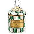 MACKENZIE-CHILDS Mini Enamel Canister, Kitchen Storage Container with Lid, Green-and-White Emerald Check