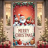 Christmas Door Cover Decorations Santa Claus Christmas Door Banner Snowman Kids Reindeer Xmas Sign Holiday Scene Door Hanging Wall Banner Photo Booth Prop for Xmas New Year Indoor Outdoor Decor