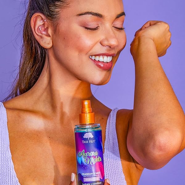 TREE HUT AURORA NIGHTS HAIR & BODY MIST, HYDRATING & ALCOHOL-FREE BODY SPRAY, FRAGRANCE WITH WARM PISTACHIO & TOASTED MARSHMALLOW NOTES, ALCOHOL-FREE FORMULA, VERSATILE BODY SPRAY, 6 FL OZ.
