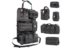 OHMU Tactical Seat Back Organizer Storage Hanger Bag with 5 Detachable Molle Pouch Vehicle Molle Panel Organizer Storage Bag Universal fits for All Vehicel