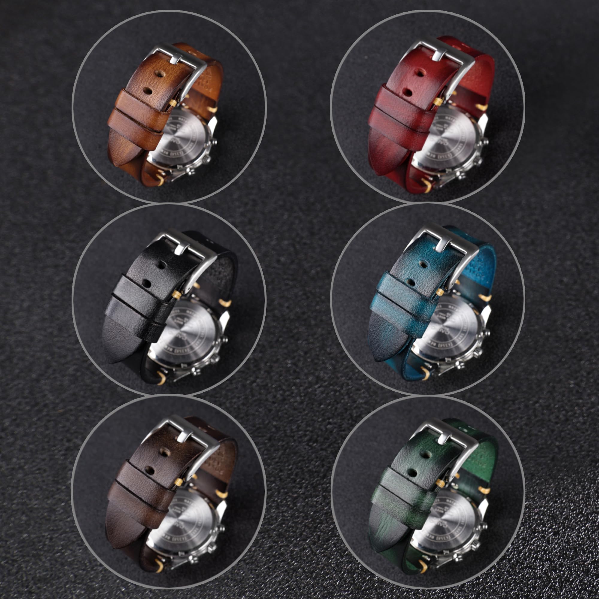 Berfine Retro Handmade Watch Band, Quick Release Vintage Leather Watch Strap Replacement,Choice of Width-18mm 20mm 22mm 24mm or 26mm