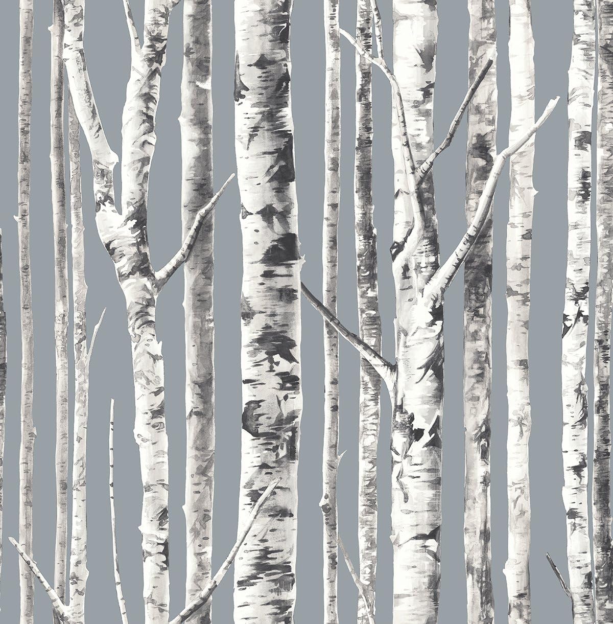 Birch Wallpaper Silver Trees Forest White Black Classic Nursery Double Roll