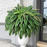 MARTINE MALL 48 inch 128 Leaves Artificial Ferns for Outdoors Look Real Fake Ferns, Large Faux Boston Ferns for Outdoor Planter Realistic UV Resistant Artificial Fake Plants for Porch Patio Hanging