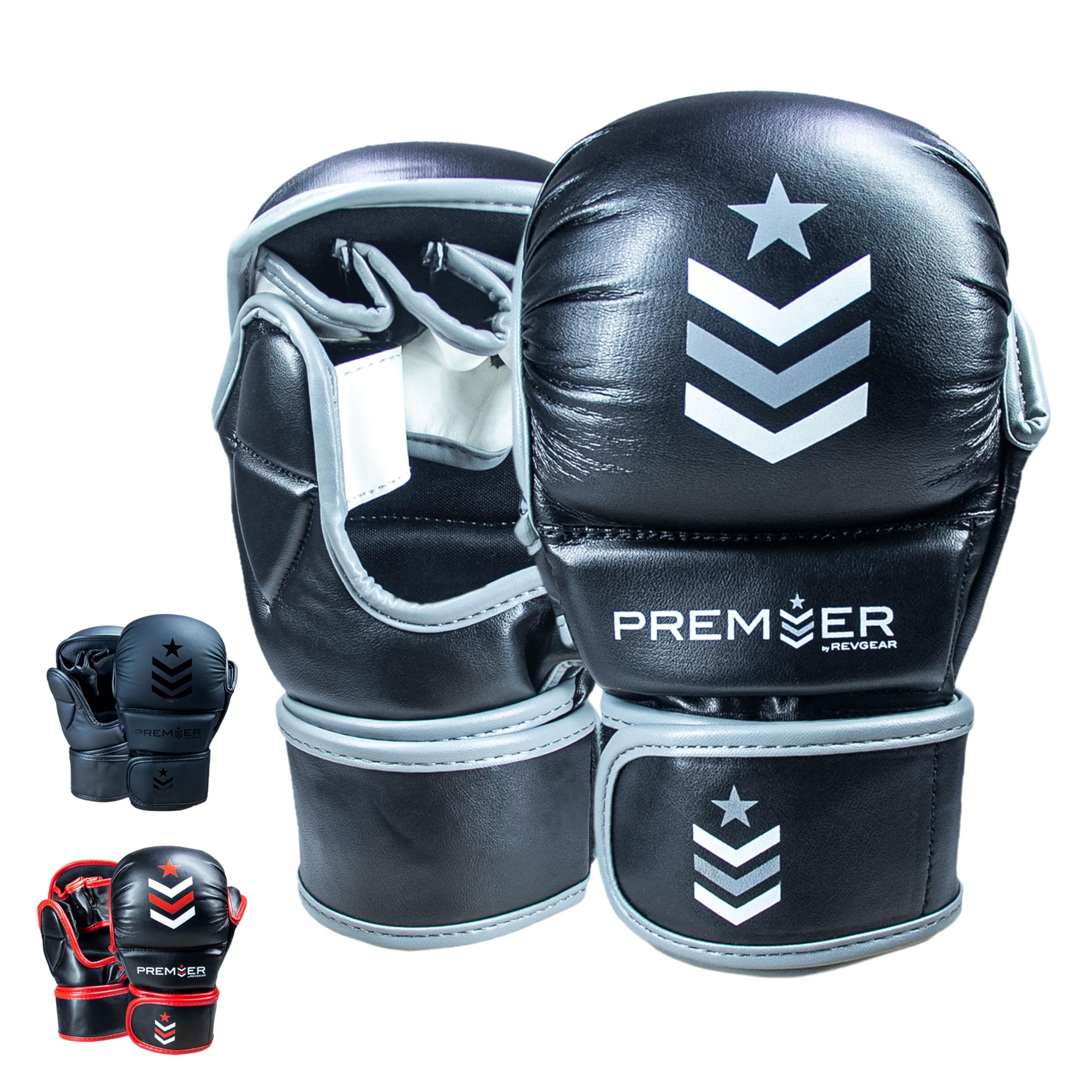 Revgear MMA Gloves Premier 7 Oz, MMA Sparring Gloves, Punching Gloves, Boxing Training Gloves, Heavy Bag Gloves for Men and Women, Strong Padding Protection and Grip (Gray/Black, Large)