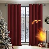 Deconovo Red Thermal Blackout Curtains 52x54 Eyelet Pair 2 Panels 100% Polyester view 2
