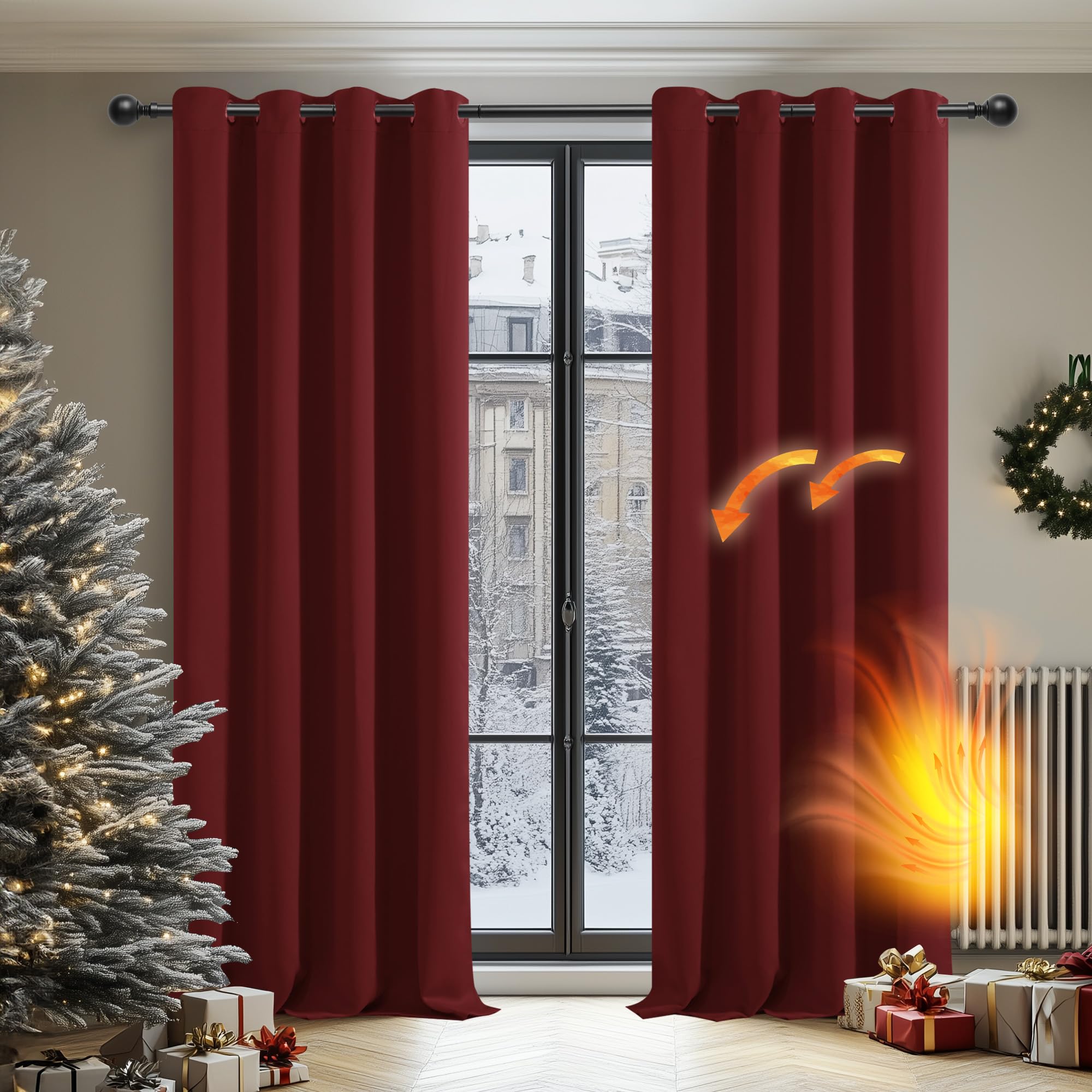 Deconovo Blackout Curtains Super Soft Bedroom Curtains Thermal Insulated Energy Saving Curtains for Kids Red 46x84 Inch 2 Panels