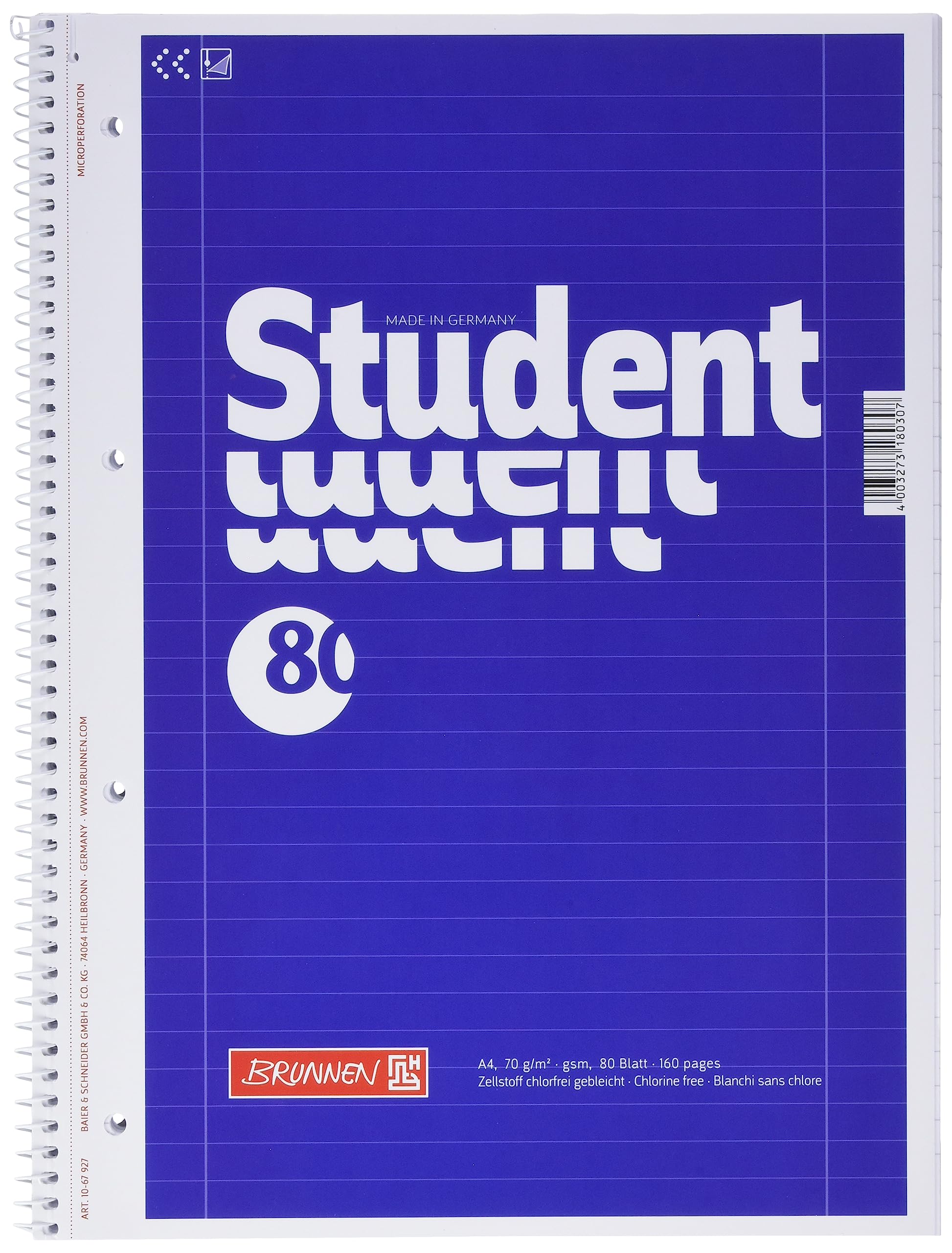Brunnen 1067927 Student Notepad (A4, Lined, Type 27, 70 g/m2, 80 Sheets) Pack of 5