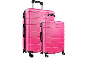 Wqzlyg Luggage Sets 2 Piece,24 Inch and 28 Inch Checked Luggage,Hard shell Travel Large Suitcase Sets,Lightweight 2 Piece Luggage Sets with Spinner Wheels,Rose Red
