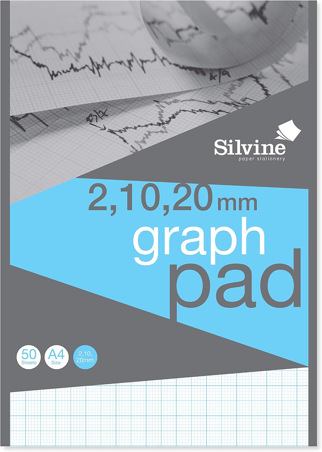 Silvine A4 Professional Graph Pad. 50 Sheets of Quality 90gsm Paper, A4GP21020, White