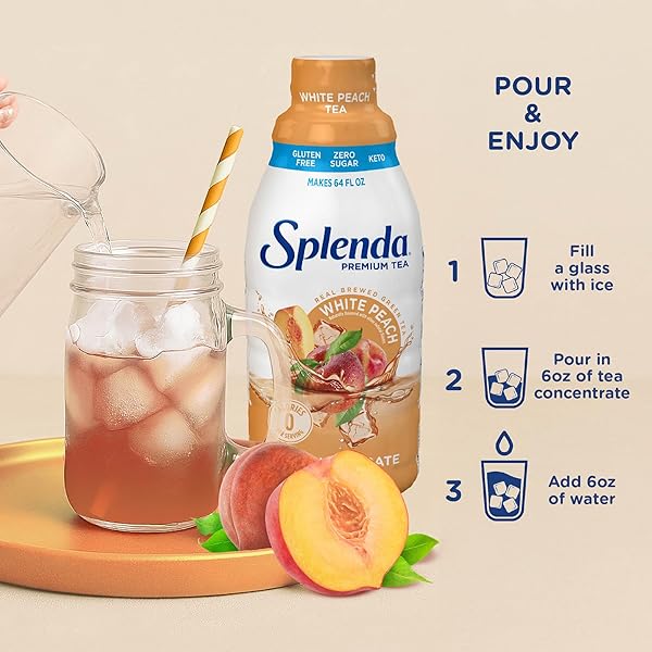 SPLENDA PREMIUM WHITE PEACH TEA 1:1 CONCENTRATE, ZERO SUGAR, GLUTEN FREE, REAL BREWED TEA, 32 FL OZ