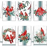 FuWeave 6 Pcs Christmas Kitchen Towels Green Red Cardinal Winter Dish Towel 21 x 14 Inch Decorative Bathroom Hand Towel Absorbent Holiday Tea Towel Christmas Decor for Kitchen Farmhouse Gift