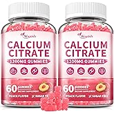 (2 Pack) Calcium Citrate 1200 mg Gummies Supplements for Women & Men,Pure Calcium Citrate Gummies for Bone, Muscle & Immune Support - Easy to Digest, Sugar Free,Vegan,Peach Flavor,60 Day Supply