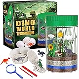 X TOYZ Dinosaur Terrarium Kit for Kids STEM Activities Science Craft with 4 Dinosaur Egg Dig Bonus, Mini Light Up Dinosaur Ga