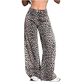 WDIRARA Women's Leopard Baggy Jeans Y2k Wide Leg Denim Pants Streetwear