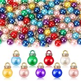 90pcs Christmas Mini Ornaments Multicolor Faux Pearl Tree Decorations | Plastic 1 Inch Balls, Hanging Loops For Easy Setup, Vintage Glitter Finishes, Holiday Tree Decor For Indoor Party Crafting