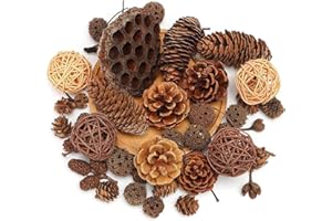 DomeStar 38PCS Christmas Pine Cone Set, Artificial Acorns Berry Craft and Natural Pinecones Ornament Pine Picks Fake Fruit Decor Fall Decorating Kit
