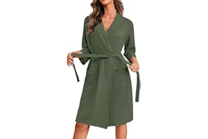 Ekouaer Robes for Women Waffle Knit Bathrobe Soft Lightweight Knee Length Loungewear with Pockets