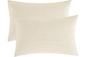Bedsure Pillow Shams Queen Size Set of 2, 100% Cotton Waffle Weave Pillow Shams with Envelope Closure, Ultra Soft and Cozy Pillow Cases, Beige, 20x30 Inches