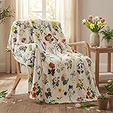 Horaldaily Spring Summer Flannel Blanket Throw, Vintage Flowers Beige Soft Fuzzy Plush Cozy Fleece Blankets for Couch Sofa Bed Lounging, Ideal Gifts for Kids Adults Self, 50x60