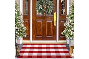 Acerich Christmas Door Mat Outdoor, 27.5" x 43" Red and White Buffalo Plaid Outdoor Rug Christmas Doormat for Home, Porch, Patio, Bedroom, Kitchen Decor
