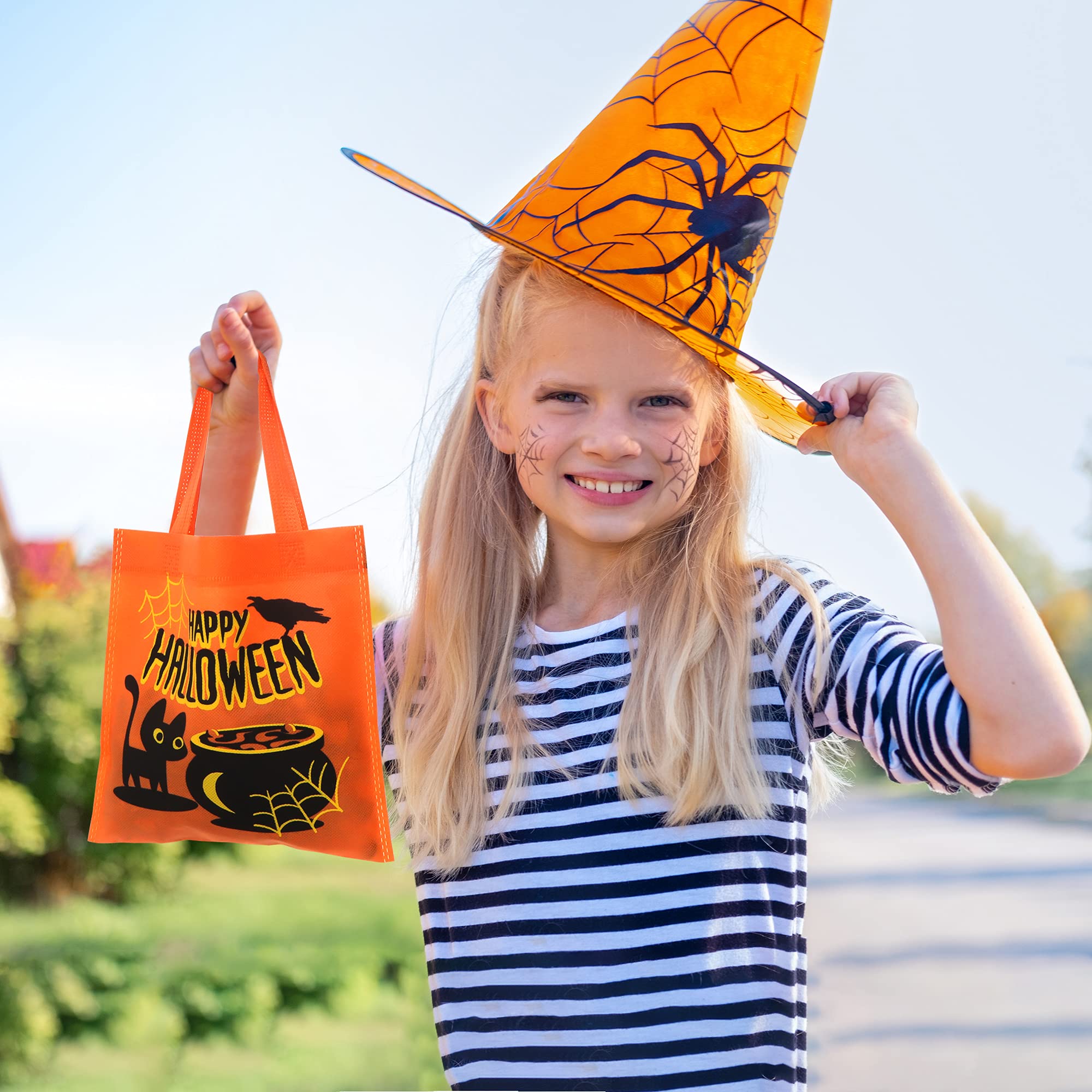 JOYIN 32 Non-Woven Halloween Tote Gift Bags Colorful for Kids, 6 Patterns Design Trick or Treat Bags for Kids Classroom Party Favor Supplies, Reusable Goody Candy Bag, Halloween Snacks Goodie Bag Bulk