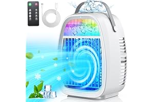 Portable Air Conditioners Fan,JYew Evaporative Mini Room Air Conditioners,Portable AC Unit Air Cooler with 4 in 1 Humidifier Fan Conditioner RGB Light, 3 Speed AC Portable for Room Car Office (White)