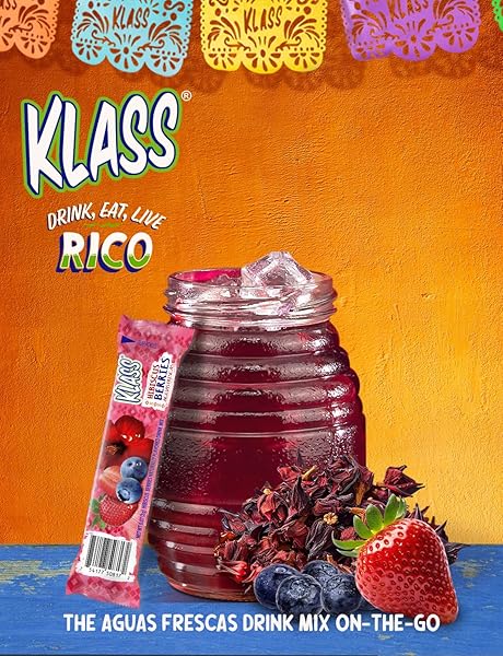 KLASS AGUAS FRESCAS, POWDERED DRINK MIX, 40 SINGLES ZERO SUGAR & CAFFEINE-FREE POWDER PACKETS, WATER DRINK MIX, FLAVOR: HIBISCUS BERRIES – 5 CALORIES PER PACKET & NATURAL FLAVORS