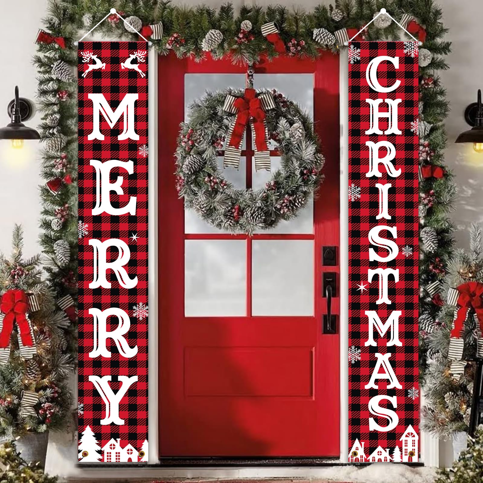 Christmas Door Decorations 30 x 180, Merry Christmas Door Banner, Hanging Xmas Decorations For Indoors Outdoors, Front Doors Banner Hanging for Outside Xmas Decoration, Home Wall Porch Doors Decor
