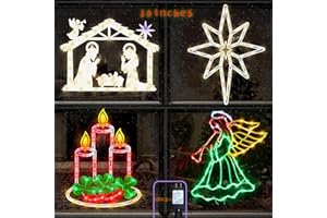 Pytopkto Christmas Decorations - 16" Christmas Window Silhouette Lights - 4 Pack Colour Lighted Nativity & Angel & Bethlehem Star & Candle for Holiday Indoor and Outdoor Wall Door Window Decorate