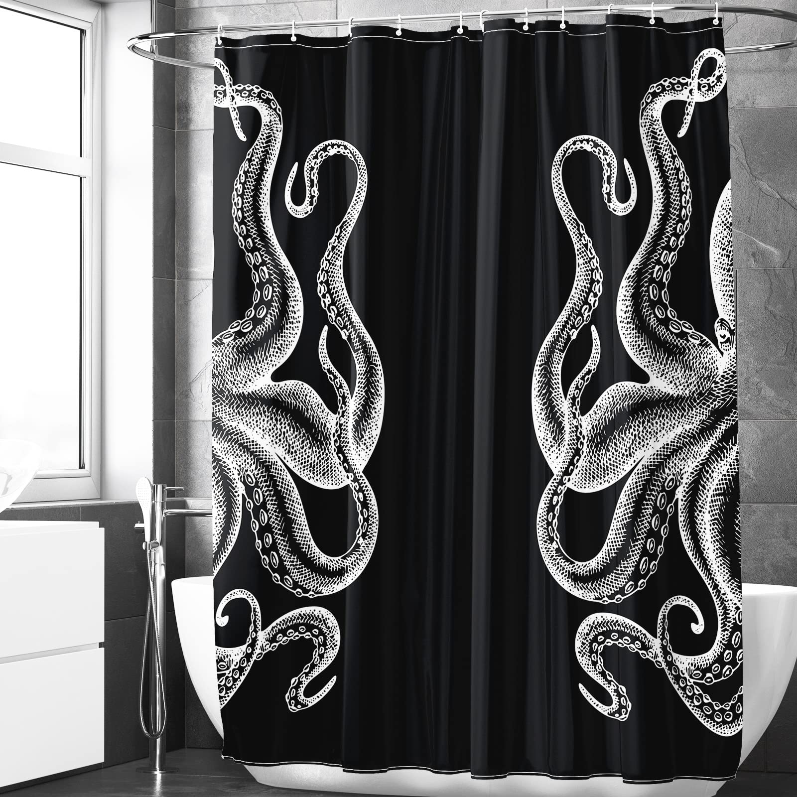 Berkin Arts Bathroom Shower Curtain Set 70x70 Inch Waterproof Polyester with Hooks Modern European Ink Painting Wrapped in Black Tentacles Octopus Tentacles