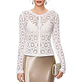 FAIRY SEASON Women's Crochet Cardigan with Golden Thread, Vintage Cropped Openwork Knit Sweater for Garden Party & Wedding