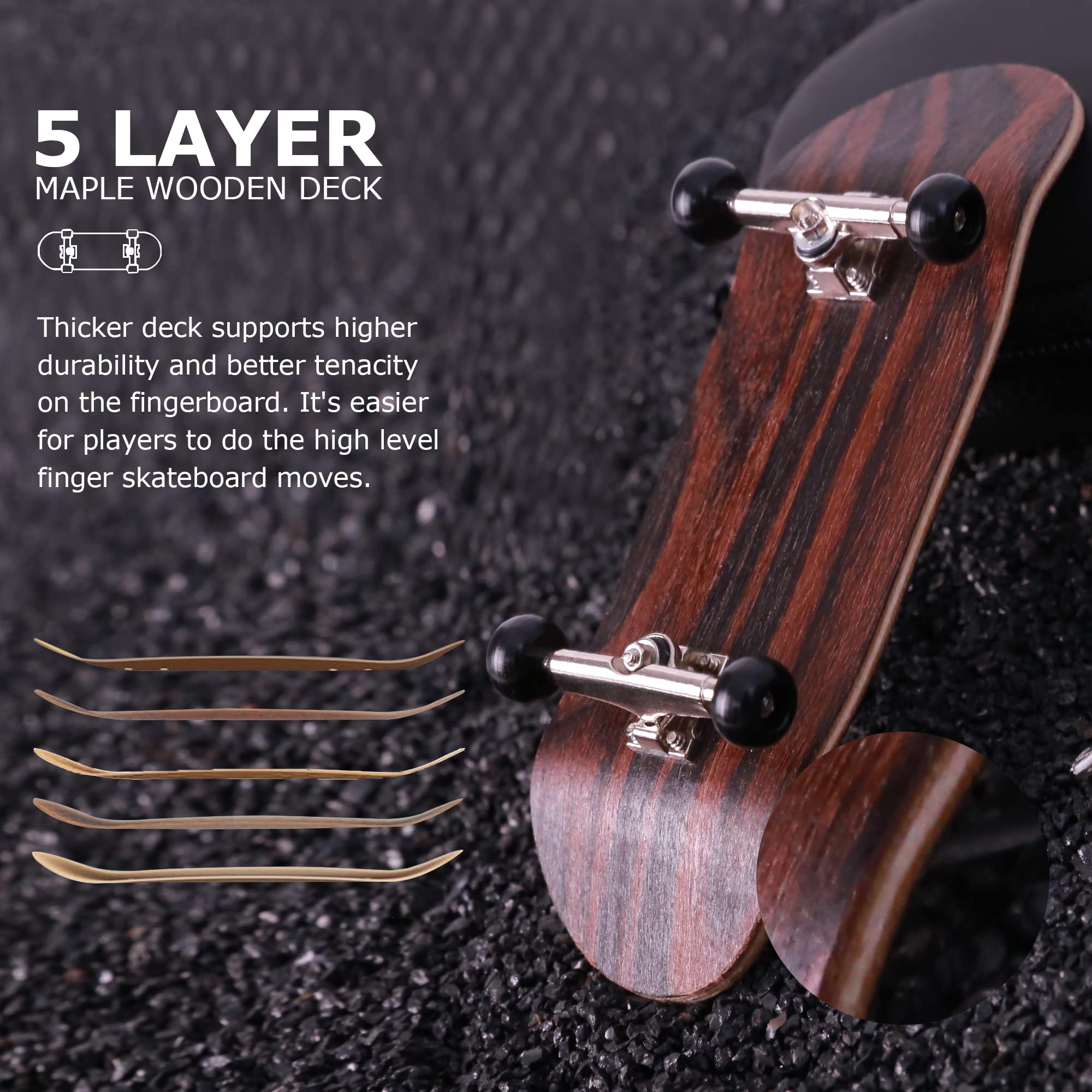Professional Complete Wooden Fingerboard 32/34mm 5-Ply Maple Finger Skateboard with Upgraded Components (Classic Maple)