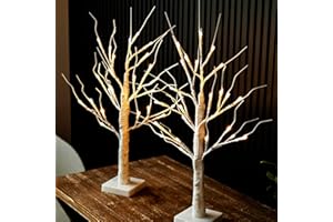 yumhum 2 Packs x 2FT Birch Tree with 24 LED Lights, Easter Decorations, Battery Powered Fairy Lights Tree for Indoor Home Table Fireplace Decor
