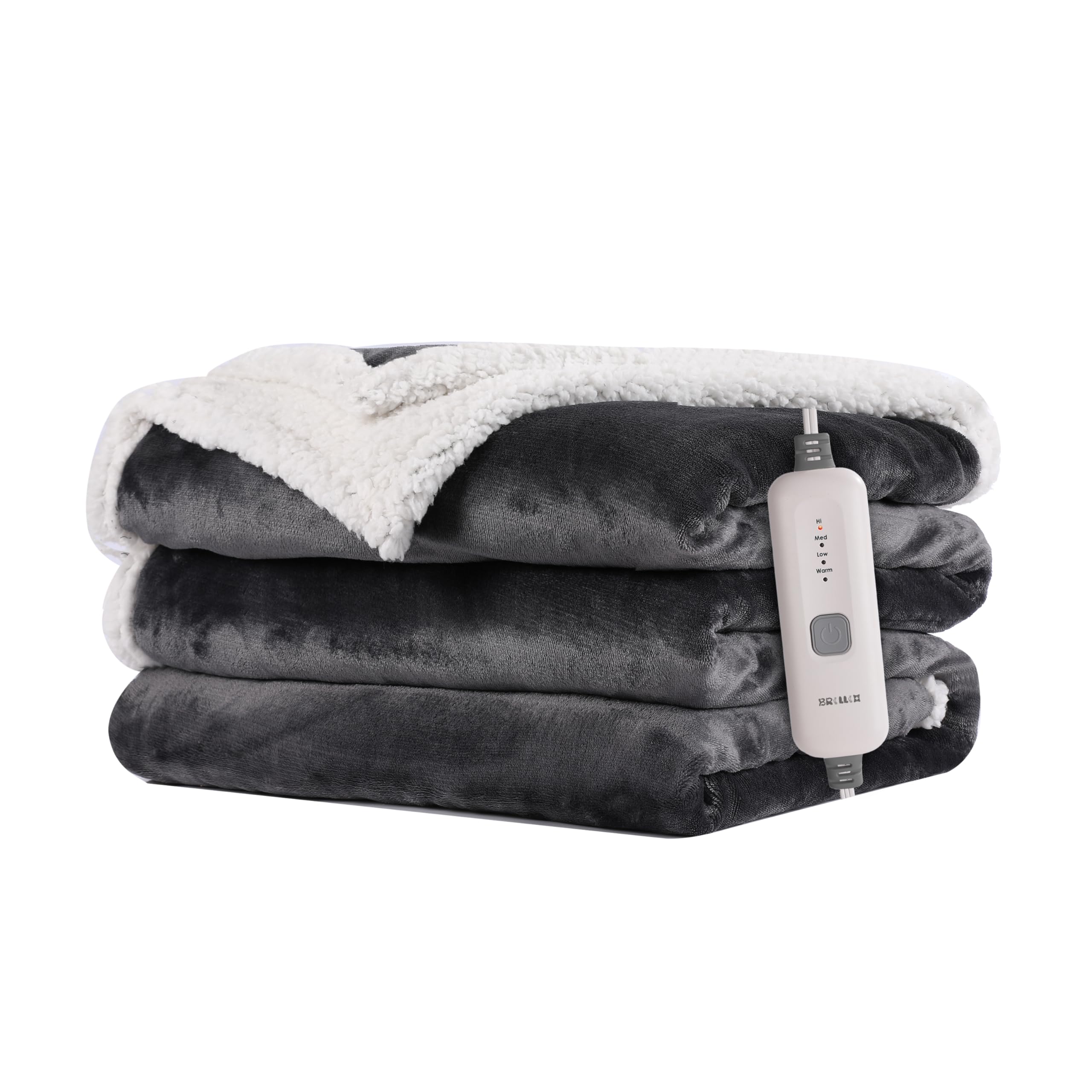 Photo 1 of BRILLIO Electric Heated Blanket 62"x84" Twin Size Flannel & Sherpa - 4 Heat Settings & 10H Auto Shut Off for Safe Overnight Use, Fast Heating, Machine Washable for Bed, Couch, Office - Dark Gray