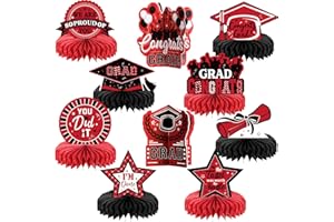 Yisong 10 Pcs 2024 Graduation Party Decorations, Congrats Grad Honeycomb Centerpiece Congratulate Graduation Table Topper for College High School Graduation Party Supplies Favor Props(Red, Black)